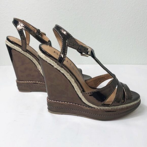 Matisse Palazzo Metallic Bronze Wedge Platform Sandal T-Strap Size 7.5 - Picture 4 of 8
